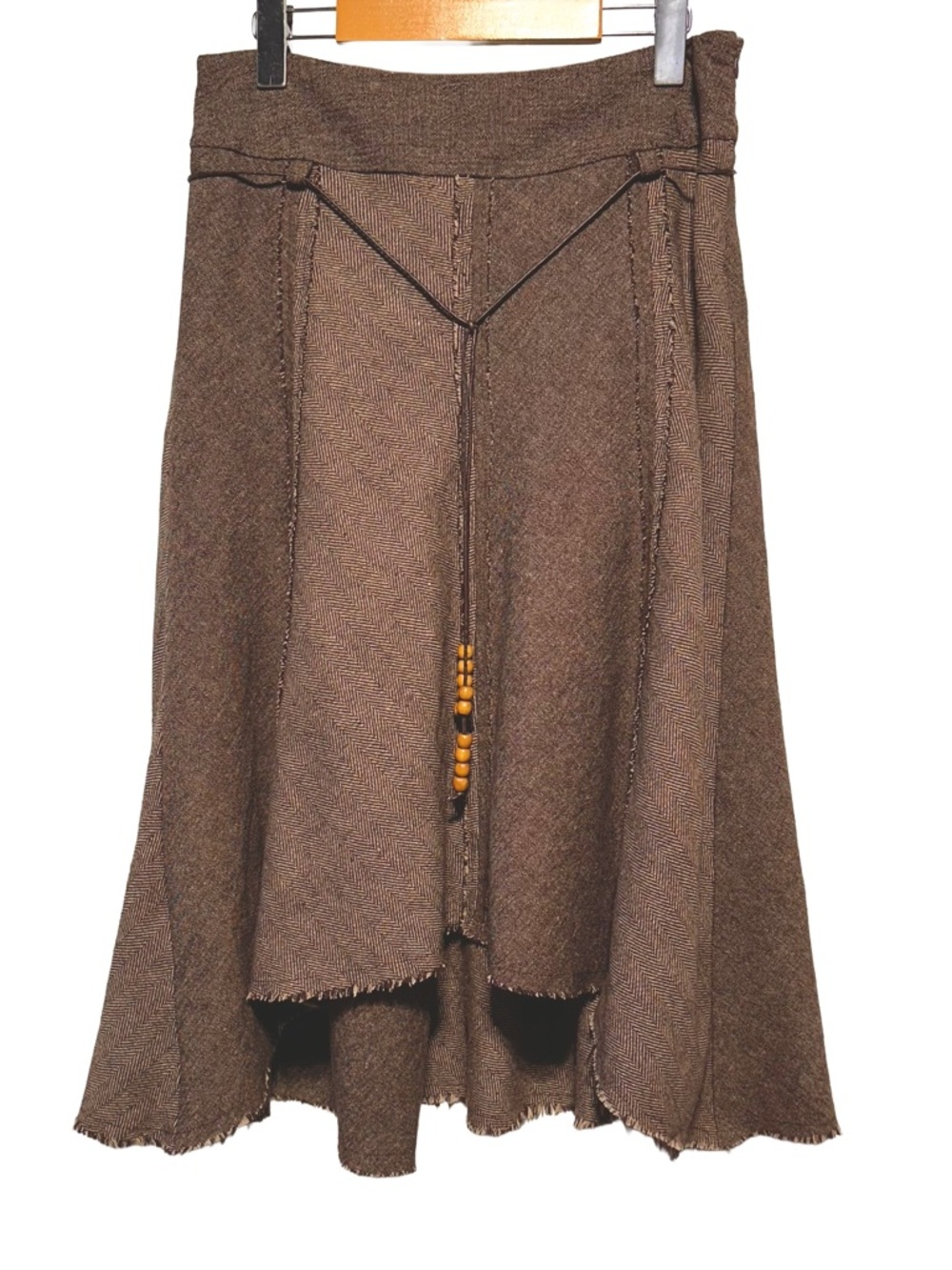 SUZY SHIER | Brown Herringbone Asymmetrical Boho Midi Skirt Artsy Festival - Picture 1 of 8